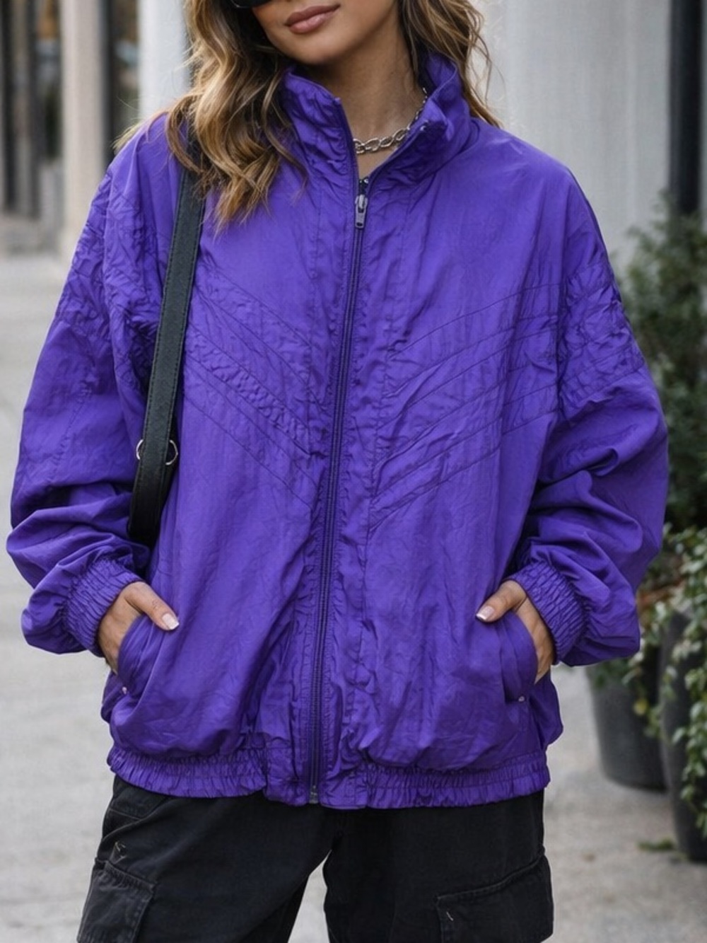 Vintage 90s Purple Windbreaker Jacket Nylon Zip Up Track Jacket Petite M